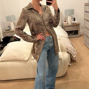 Zara Satin Leopard Button Down Shirt